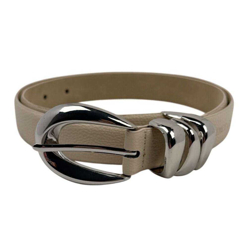 Vince Camuto Cream Off-White Belt Silver-Tone Buckle Faux Leather